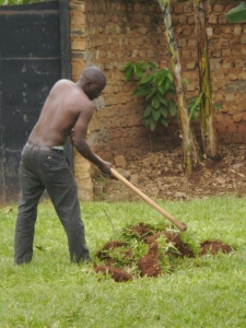 My son Samson, doing the hard manual labour of digging up the ground